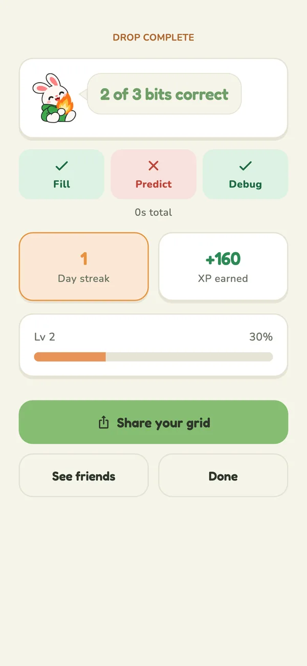 Drop complete result screen