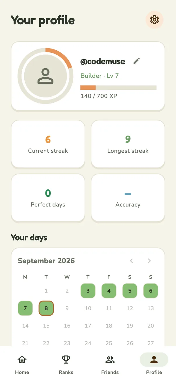 Profile with streak and badges